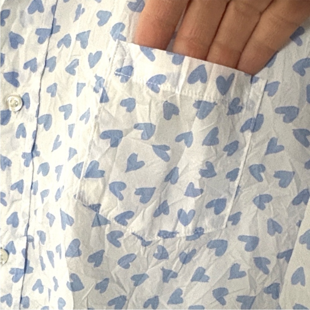 Like New Frank & Eileen Barry Button Down Top Signature Crinkle Hearts Large - Picture 7 of 11